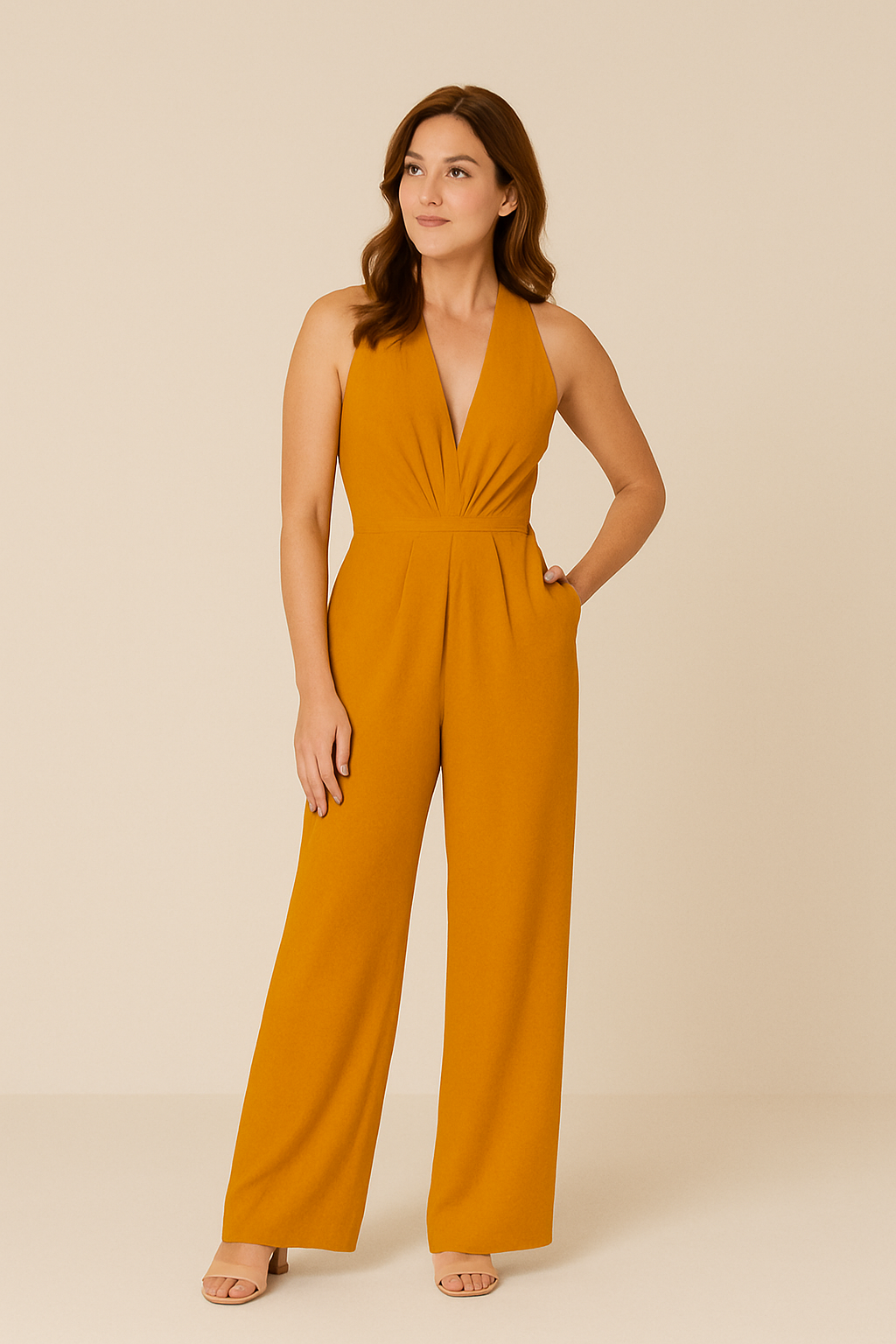 Ashford | Womens Sleeveless Jumpsuit Deep V Neck Wide Leg Elegant Fit