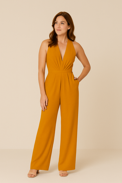 Ashford | Womens Sleeveless Jumpsuit Deep V Neck Wide Leg Elegant Fit