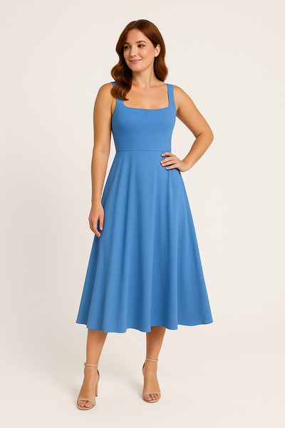 Midi Dress – Women'S A-Line Midi Dress – Square Neck – Sleeveless – Fitted