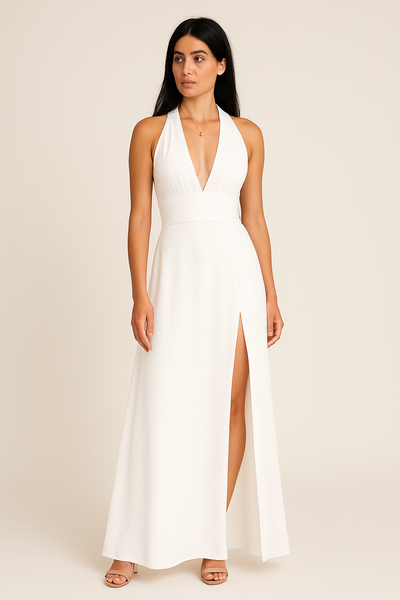 Halter Neck Maxi Dress – Flowing Backless High-Slit Evening Gown for Women