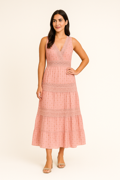 Lace Maxi Dress – Women'S Boho Maxi Dress – Sleeveless – Tiered Layers – Lace