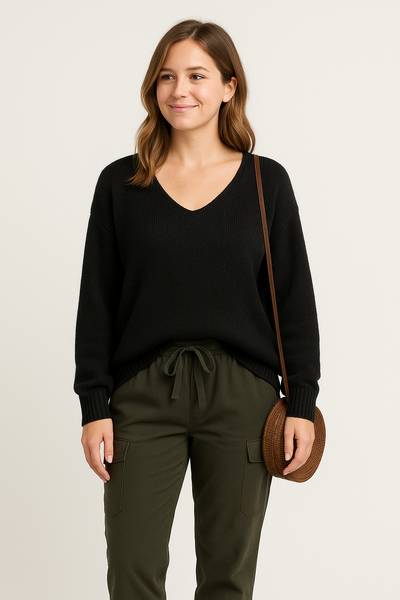 Elegant Knit Sweater with High Neck – Soft Ribbed Design