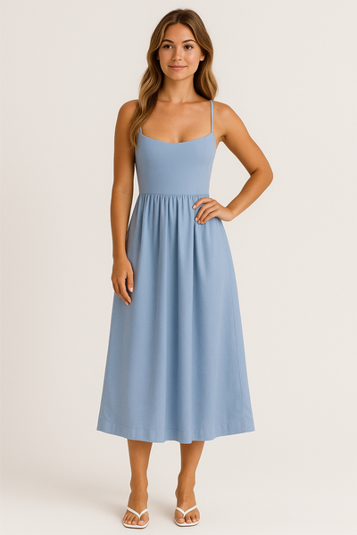 Midi Dress – Women'S A-Line Midi Dress – Spaghetti Straps – Elegant Flow