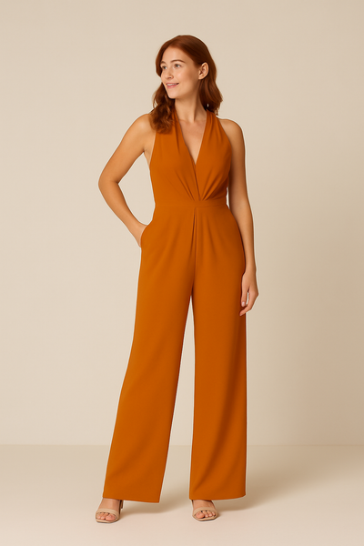 Ashford | Womens Sleeveless Jumpsuit Deep V Neck Wide Leg Elegant Fit