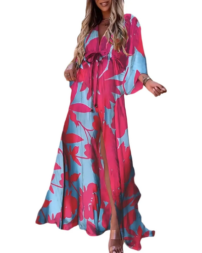 Maxi Floral Dress – Women'S Floral Maxi Dress – Belted V-Neck A-Line – Button