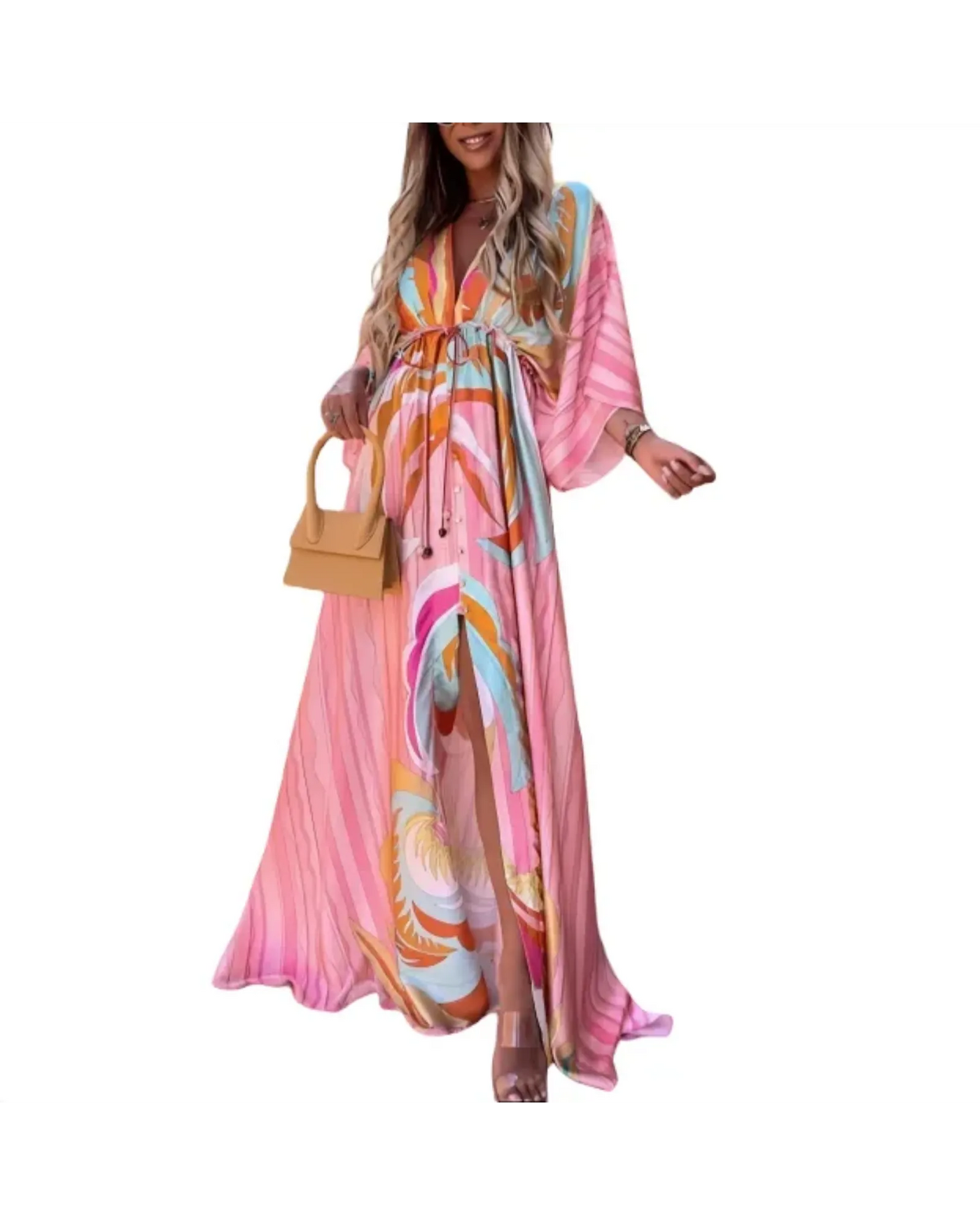 Maxi Floral Dress – Women'S Floral Maxi Dress – Belted V-Neck A-Line – Button