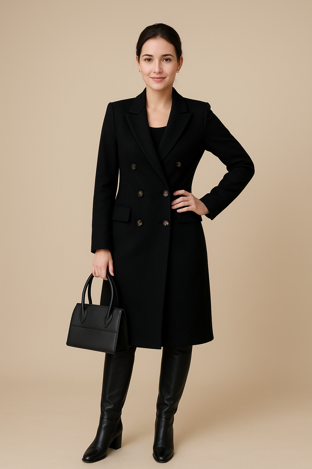 Ashford | Johanna – Women’s Long Wool-Blend Double-Breasted Coat with Tailored Fit