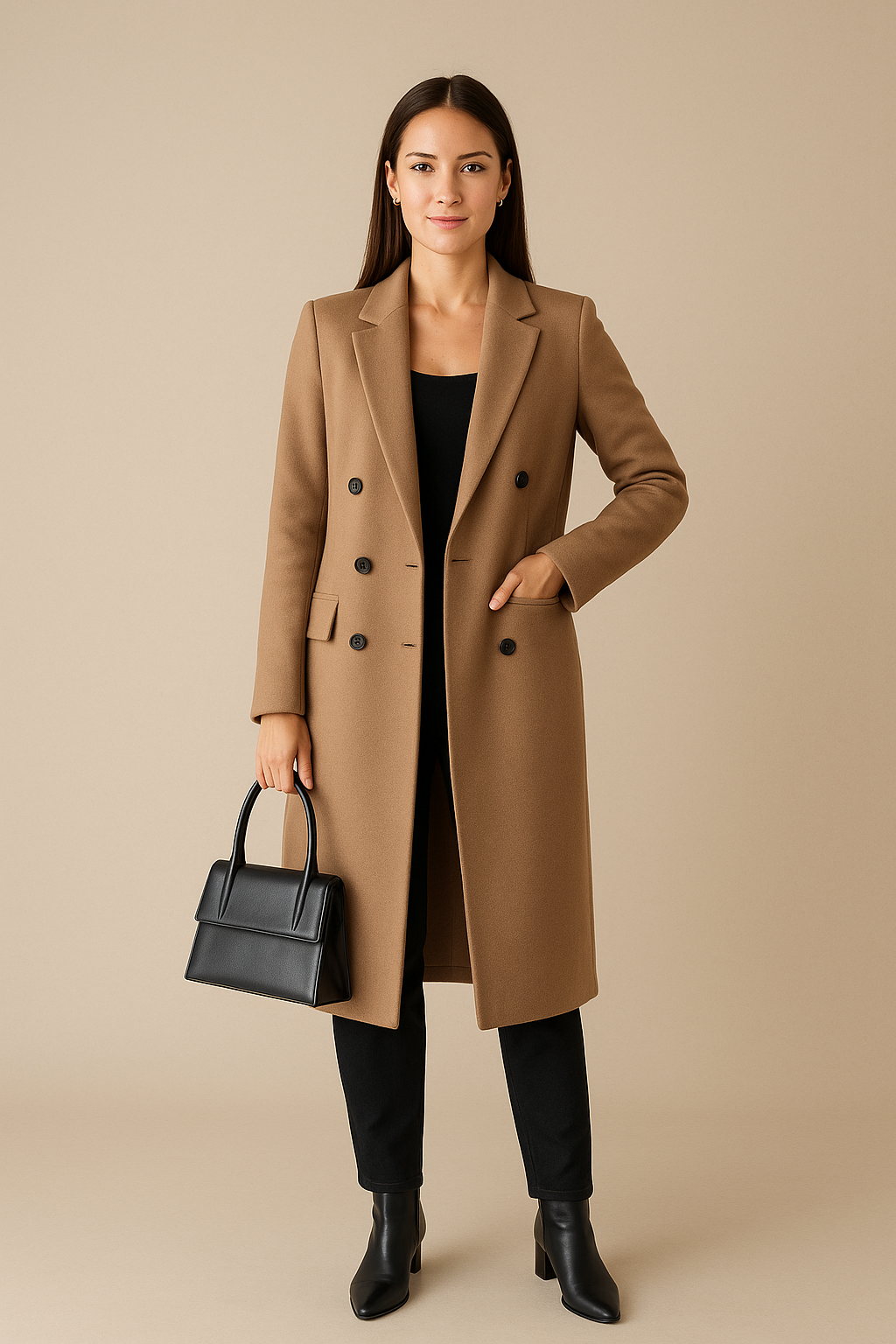 Ashford | Johanna – Women’s Long Wool-Blend Double-Breasted Coat with Tailored Fit