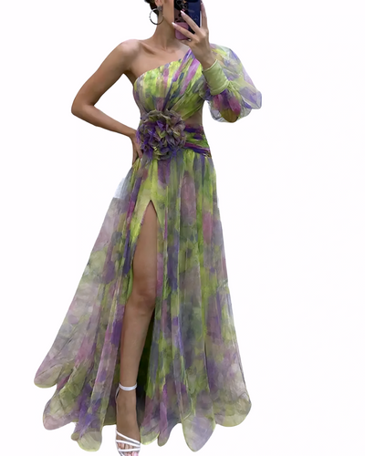 Midi Floral Dress – Women'S One Shoulder Floral Midi Dress