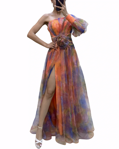 Midi Floral Dress – Women'S One Shoulder Floral Midi Dress