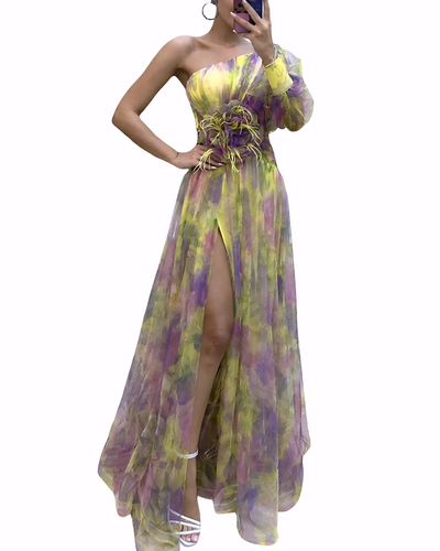 Midi Floral Dress – Women'S One Shoulder Floral Midi Dress