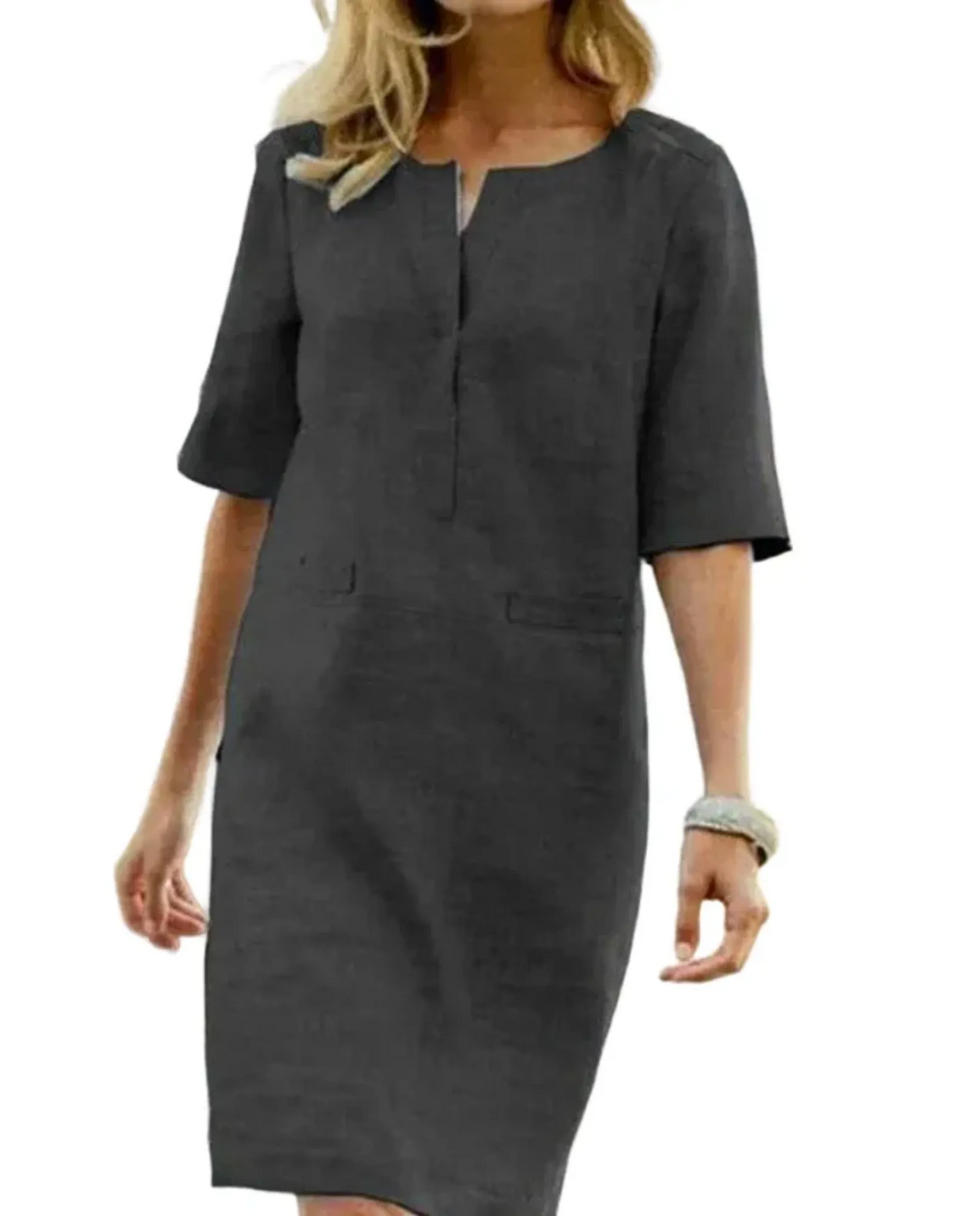 Relaxed Fit Dress – Women'S Linen Blend Shift Dress – Short Sleeve – Relaxed Fit
