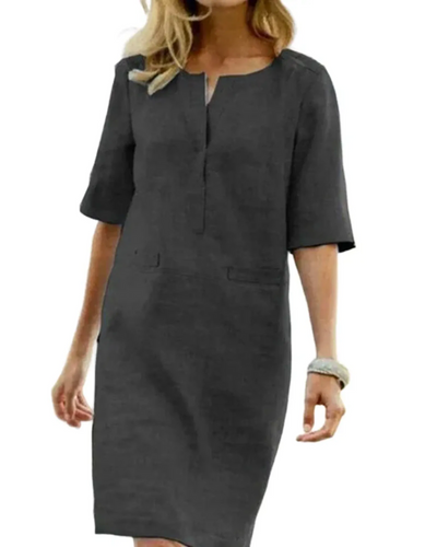 Relaxed Fit Dress – Women'S Linen Blend Shift Dress – Short Sleeve – Relaxed Fit