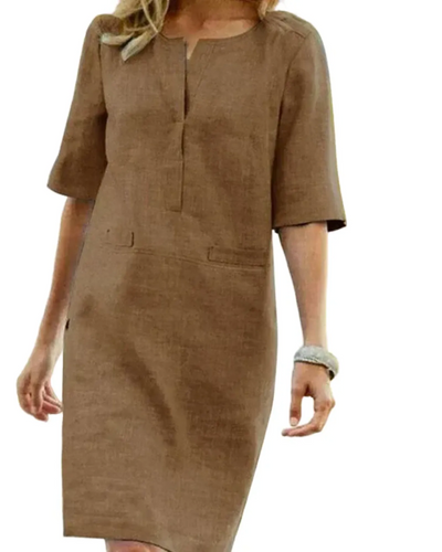 Relaxed Fit Dress – Women'S Linen Blend Shift Dress – Short Sleeve – Relaxed Fit