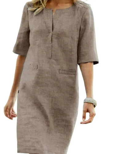 Relaxed Fit Dress – Women'S Linen Blend Shift Dress – Short Sleeve – Relaxed Fit