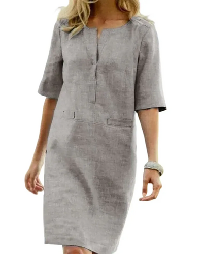 Relaxed Fit Dress – Women'S Linen Blend Shift Dress – Short Sleeve – Relaxed Fit