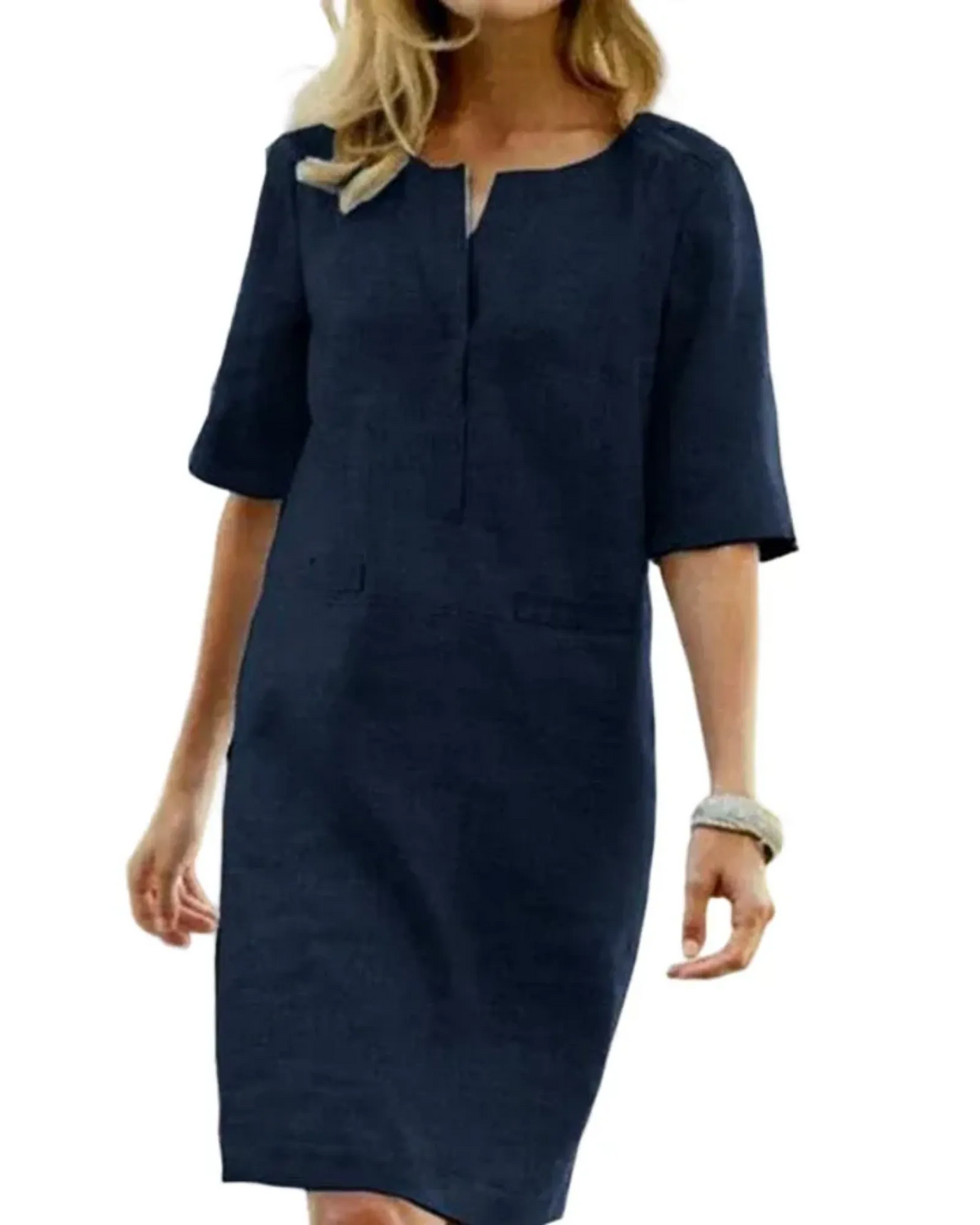 Relaxed Fit Dress – Women'S Linen Blend Shift Dress – Short Sleeve – Relaxed Fit