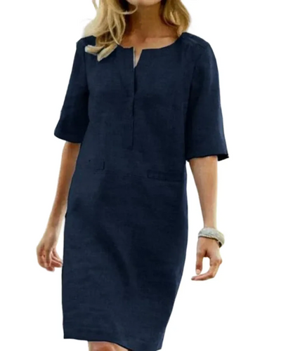 Relaxed Fit Dress – Women'S Linen Blend Shift Dress – Short Sleeve – Relaxed Fit