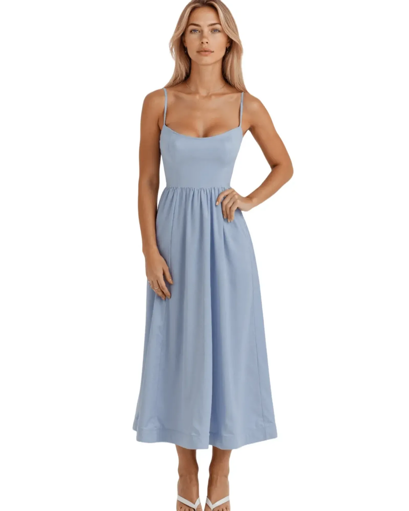 Midi Dress – Women'S A-Line Midi Dress – Spaghetti Straps – Elegant Flow