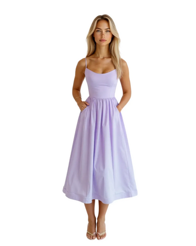 Midi Dress – Women'S A-Line Midi Dress – Spaghetti Straps – Elegant Flow