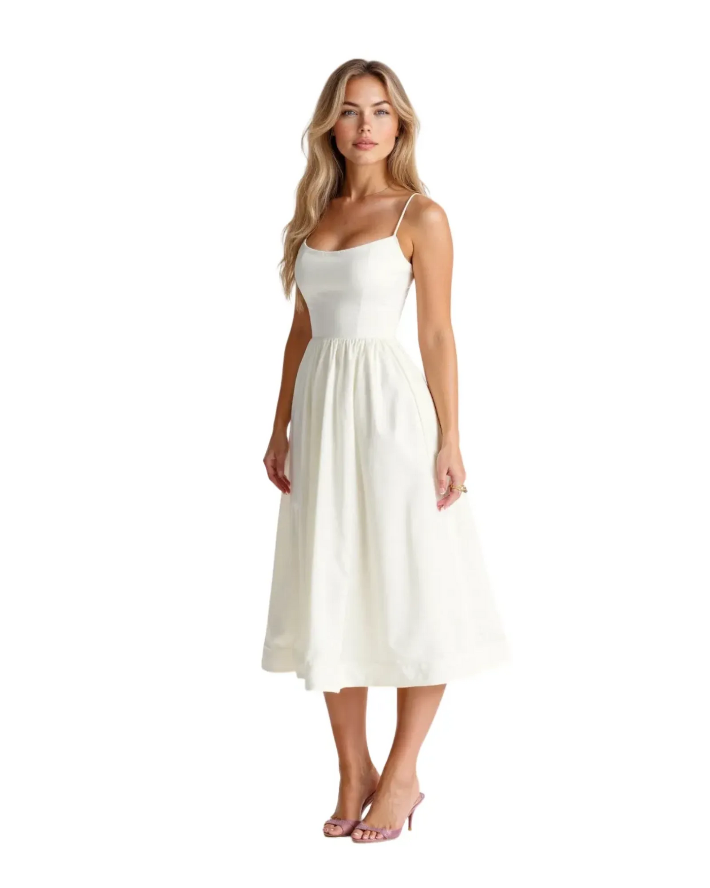 Midi Dress – Women'S A-Line Midi Dress – Spaghetti Straps – Elegant Flow