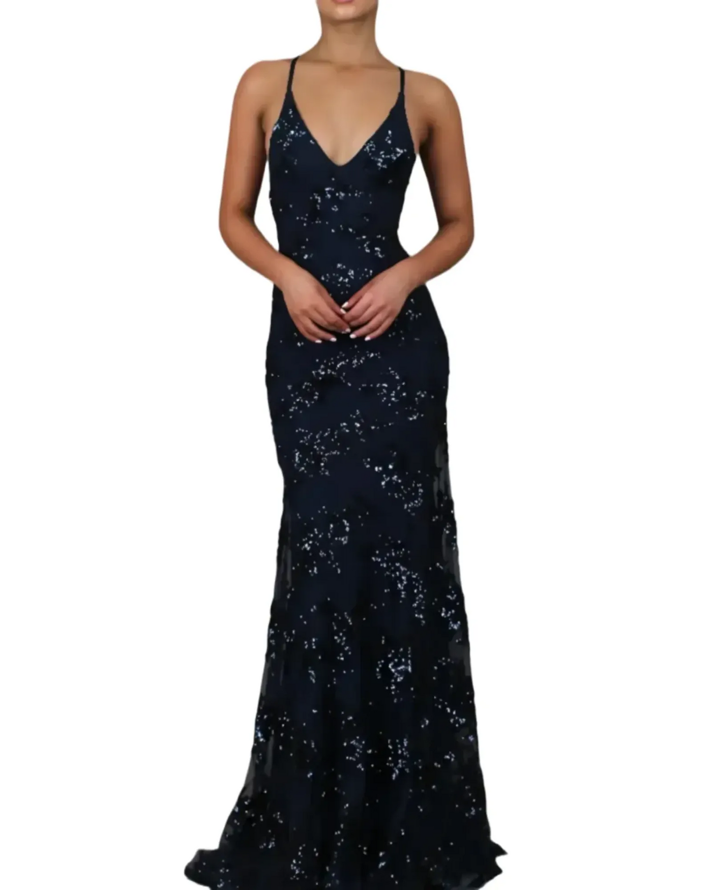 Top – Women'S Sequin Evening Gown – Deep V-Neck – Mermaid Fit
