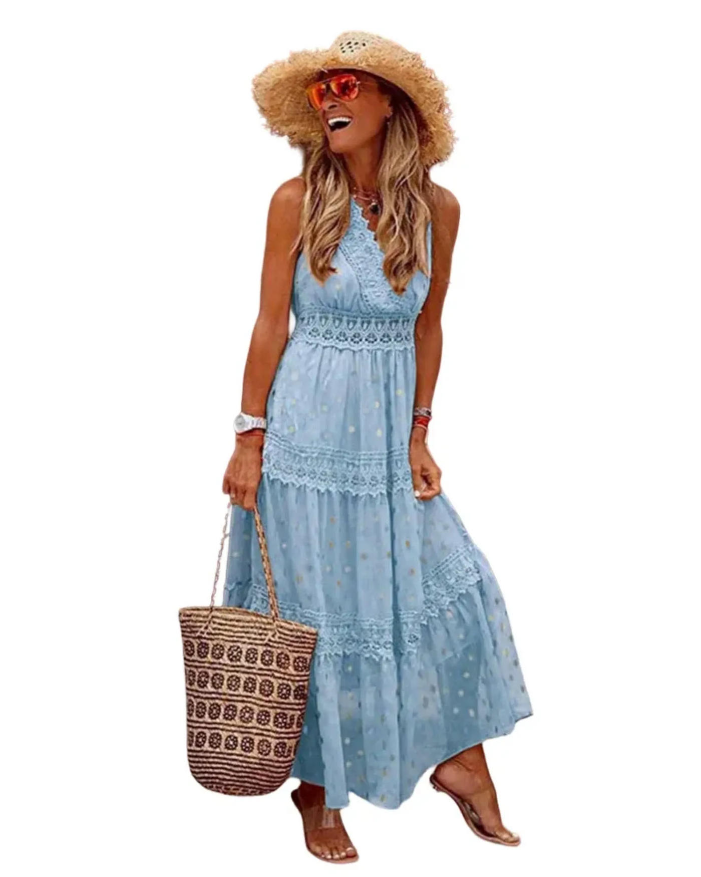 Lace Maxi Dress – Women'S Boho Maxi Dress – Sleeveless – Tiered Layers – Lace