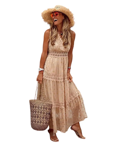 Lace Maxi Dress – Women'S Boho Maxi Dress – Sleeveless – Tiered Layers – Lace