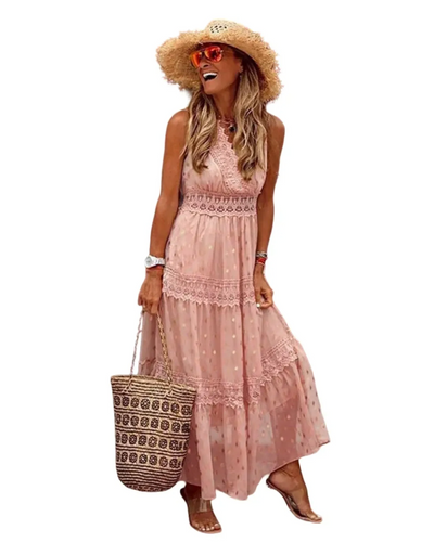 Lace Maxi Dress – Women'S Boho Maxi Dress – Sleeveless – Tiered Layers – Lace