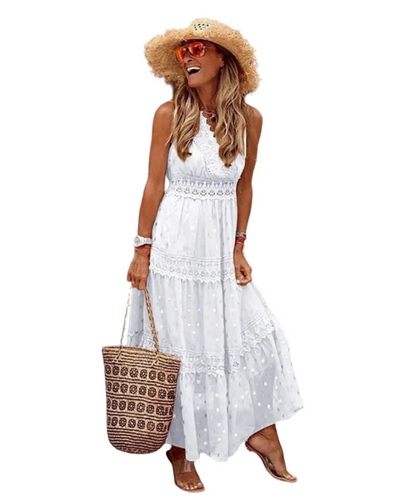 Lace Maxi Dress – Women'S Boho Maxi Dress – Sleeveless – Tiered Layers – Lace