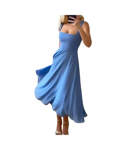 Midi Dress – Women'S A-Line Midi Dress – Square Neck – Sleeveless – Fitted