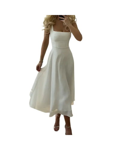 Midi Dress – Women'S A-Line Midi Dress – Square Neck – Sleeveless – Fitted