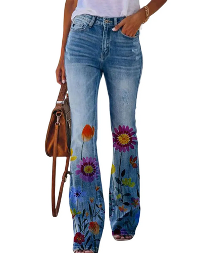Floral Jeans – Women'S Floral Pocket Denim Jeans – Regular Fit, Casual Style –