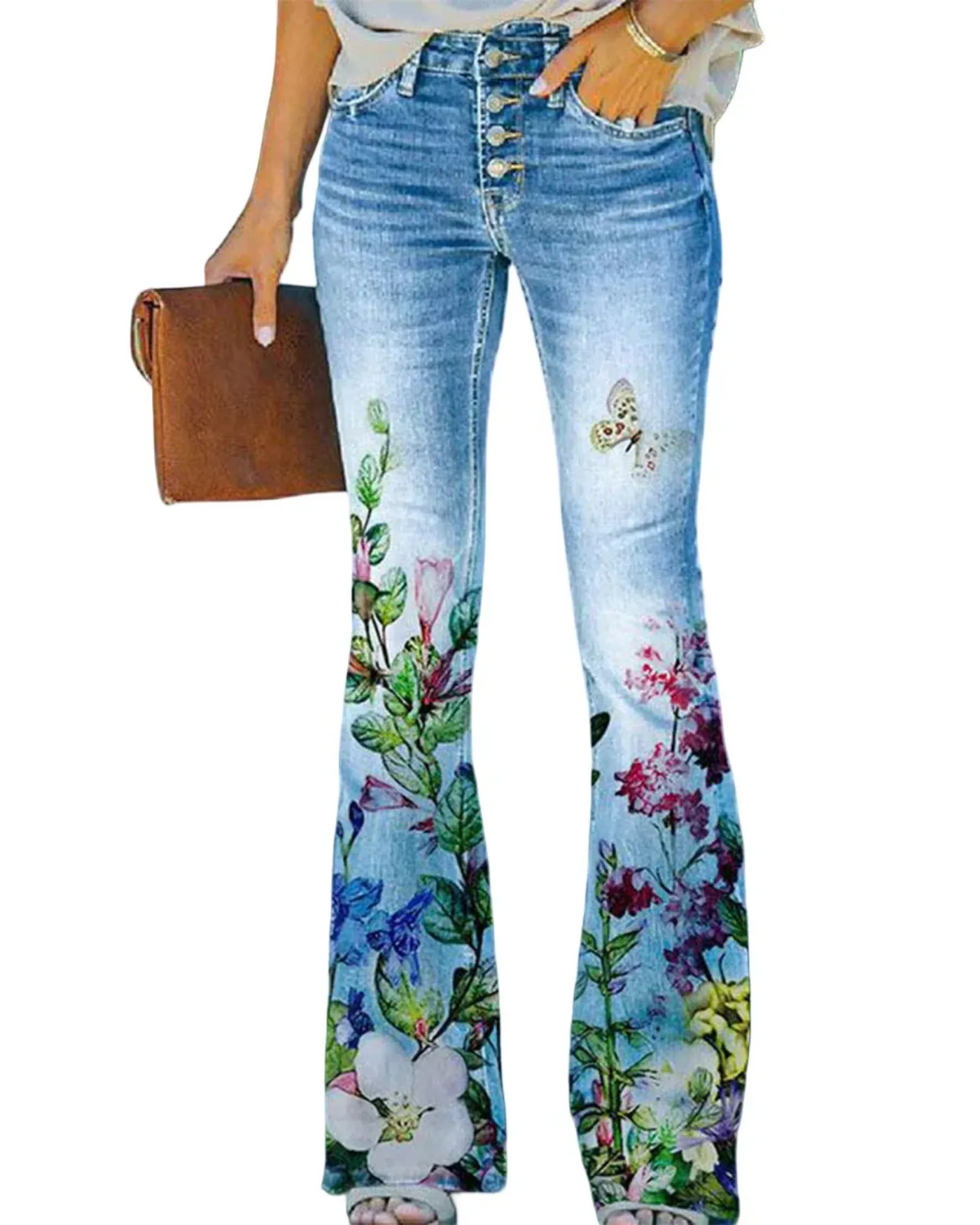 Floral Jeans – Women'S Floral Pocket Denim Jeans – Regular Fit, Casual Style –