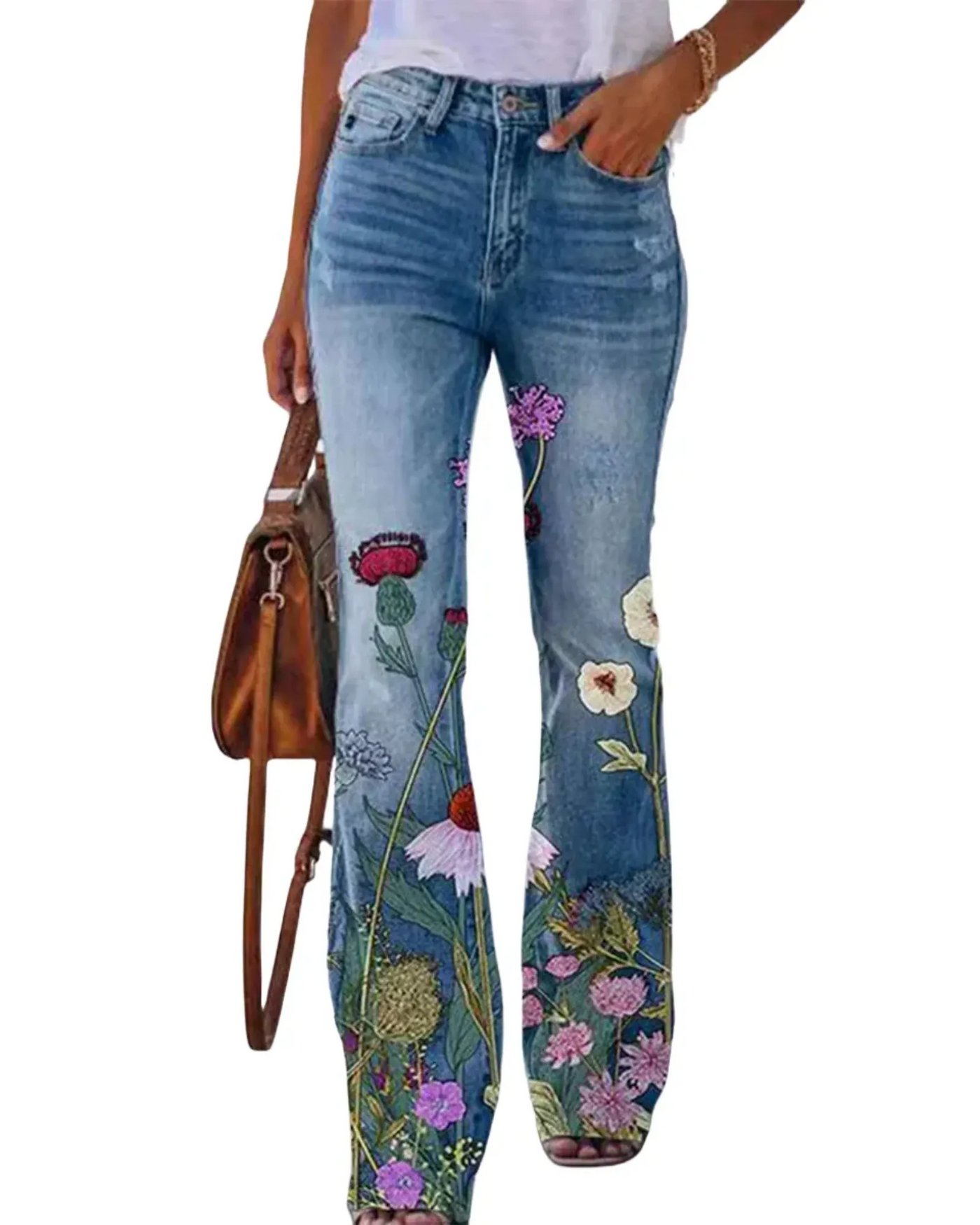 Floral Jeans – Women'S Floral Pocket Denim Jeans – Regular Fit, Casual Style –