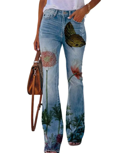 Floral Jeans – Women'S Floral Pocket Denim Jeans – Regular Fit, Casual Style –