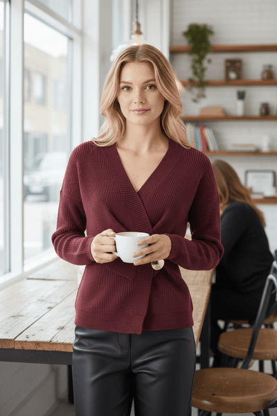 Ashford | Aava – Women’s Ribbed Knit Wrap Sweater Top with Asymmetrical Hem - Ashford London Clothing