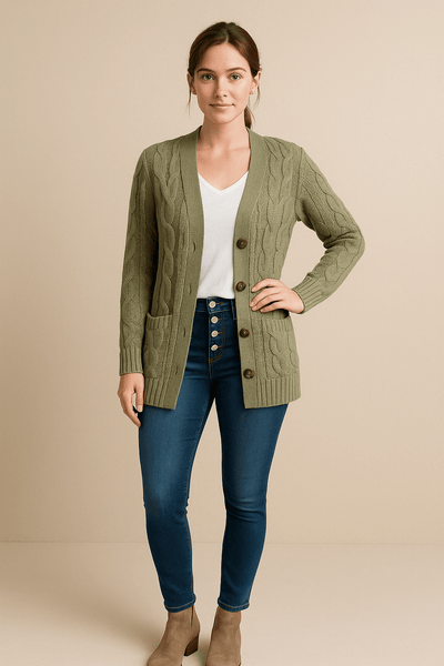 Ashford | Ailani – Women’s Chunky Cable Knit Wool Blend Cardigan with Button Front - Ashford London Clothing