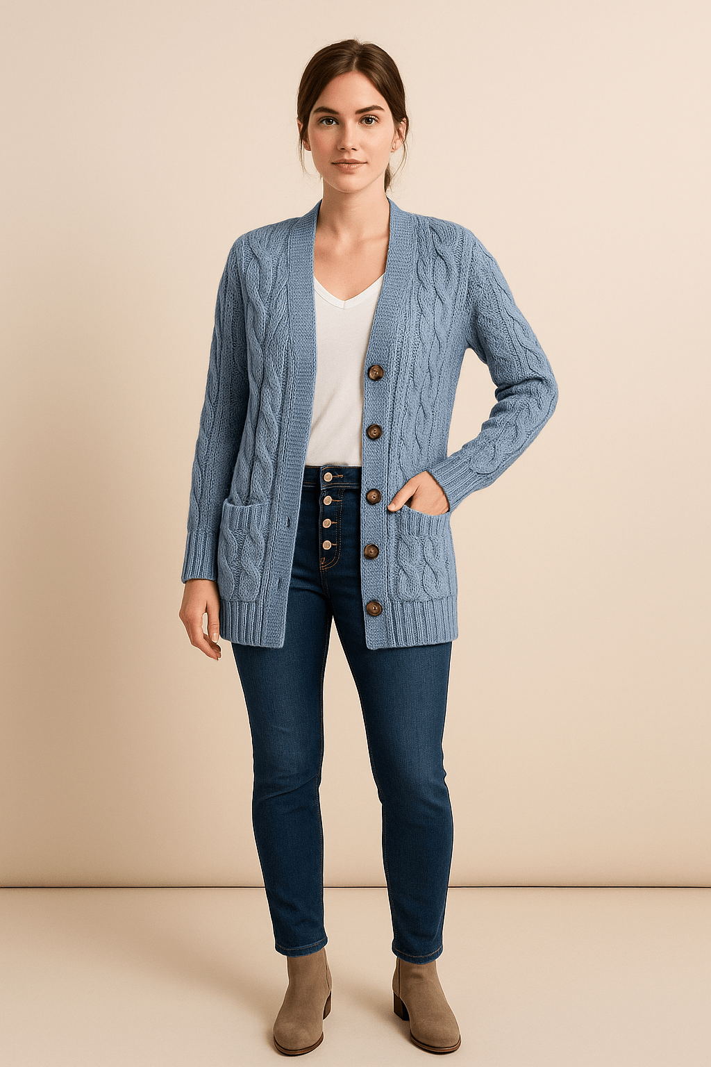 Ashford | Ailani – Women’s Chunky Cable Knit Wool Blend Cardigan with Button Front - Ashford London Clothing
