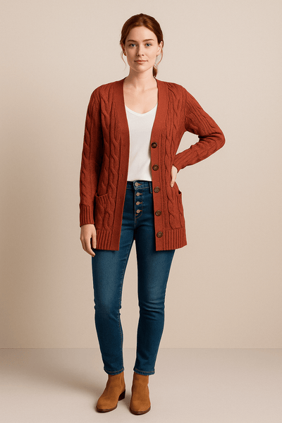 Ashford | Ailani – Women’s Chunky Cable Knit Wool Blend Cardigan with Button Front - Ashford London Clothing