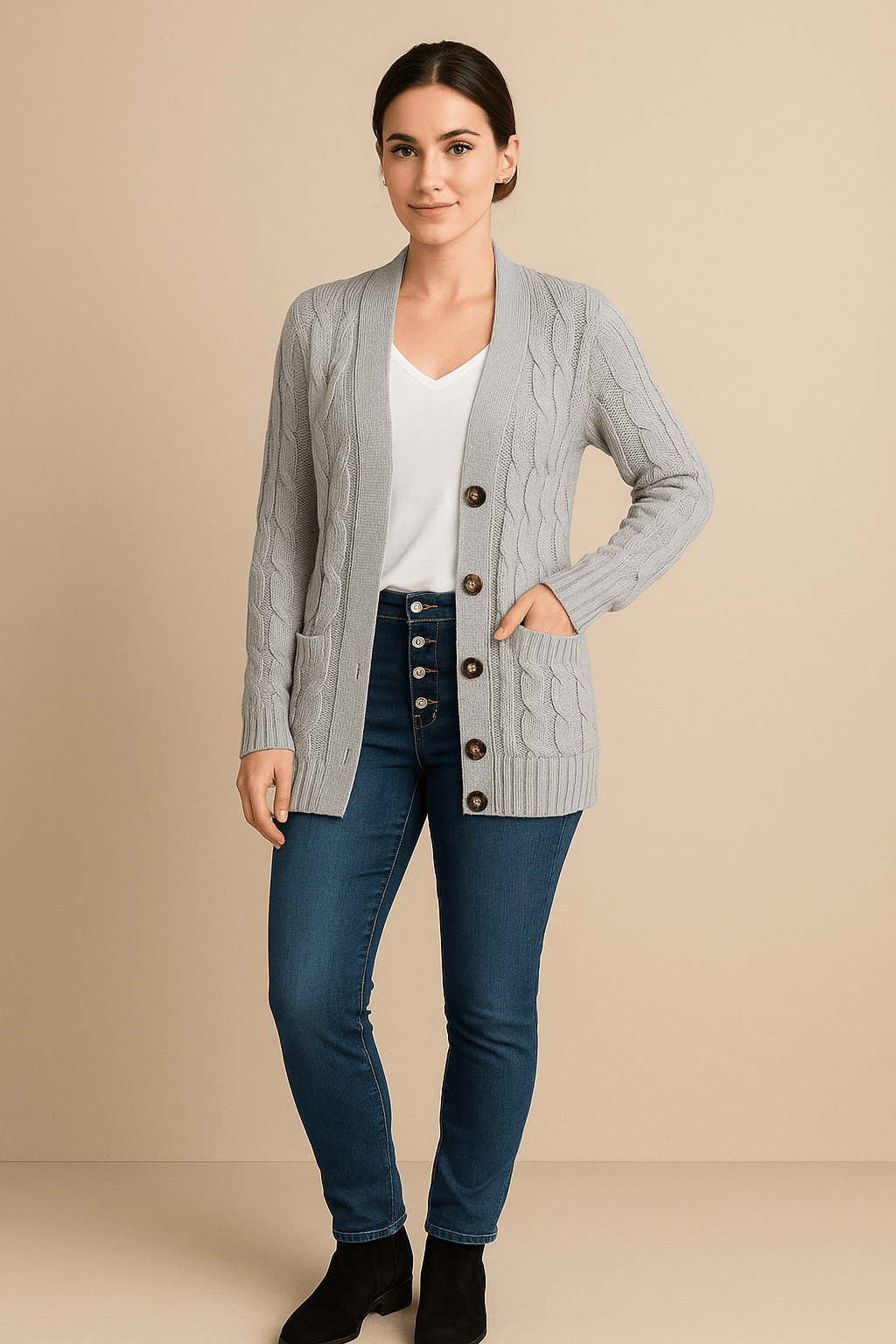 Ashford | Ailani – Women’s Chunky Cable Knit Wool Blend Cardigan with Button Front - Ashford London Clothing