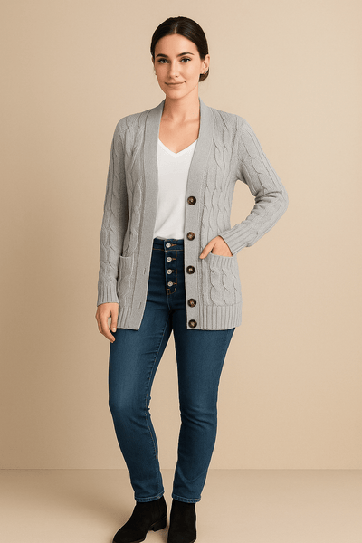 Ashford | Ailani – Women’s Chunky Cable Knit Wool Blend Cardigan with Button Front - Ashford London Clothing