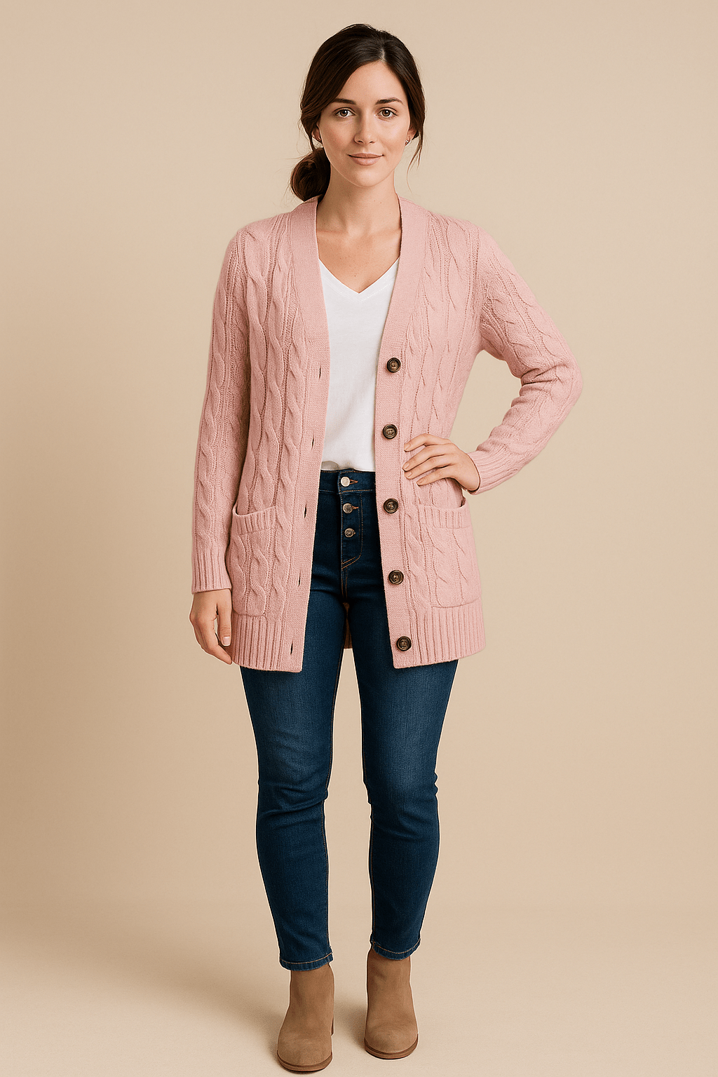 Ashford | Ailani – Women’s Chunky Cable Knit Wool Blend Cardigan with Button Front - Ashford London Clothing