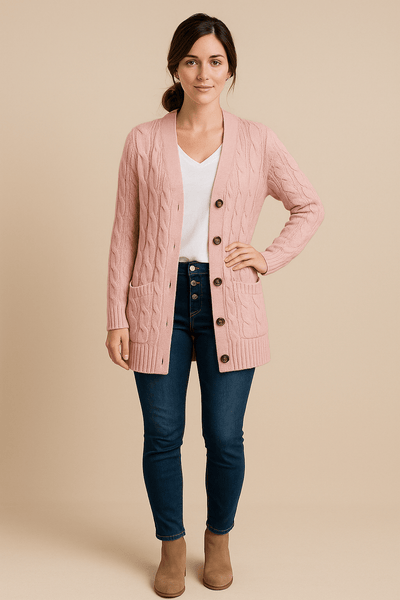 Ashford | Ailani – Women’s Chunky Cable Knit Wool Blend Cardigan with Button Front - Ashford London Clothing