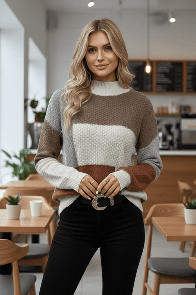 Ashford | Ailani – Women’s Relaxed Fit Textured Patchwork Knit Sweatshirt - Ashford London Clothing