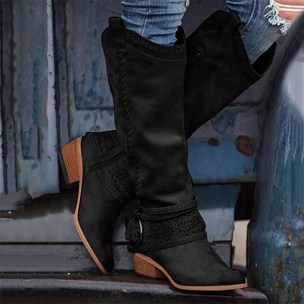 Ashford | Aisling – Women’s Tall Boots with Embroidered Shaft & Buckle Strap – Suede - Like Finish - Ashford London Clothing