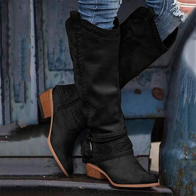 Ashford | Aisling – Women’s Tall Boots with Embroidered Shaft & Buckle Strap – Suede - Like Finish - Ashford London Clothing