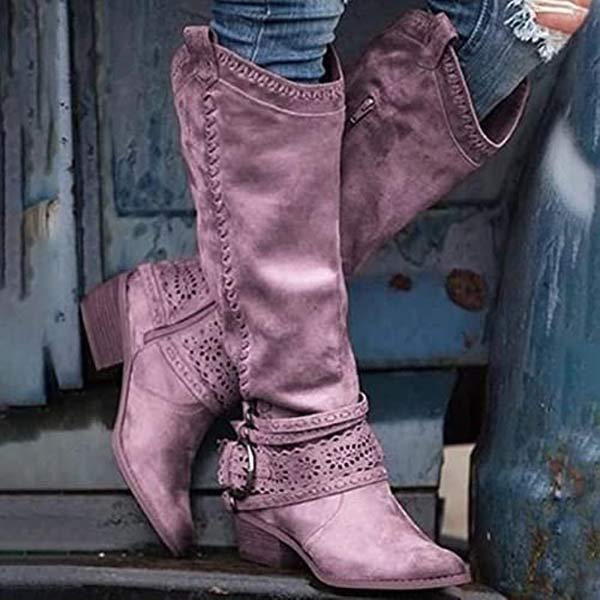 Ashford | Aisling – Women’s Tall Boots with Embroidered Shaft & Buckle Strap – Suede - Like Finish - Ashford London Clothing