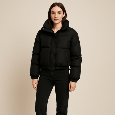 Ashford | Amaya – Women’s Cropped Oversized Quilted Puffer Jacket with High Collar - Ashford London Clothing