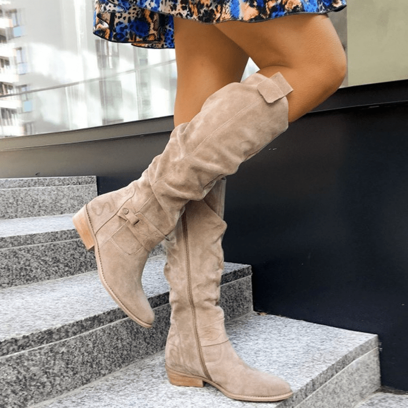 Ashford | Amaya – Women’s Knee - High Suede - Look Boots with Buckle Detail & Side Zip - Ashford London Clothing